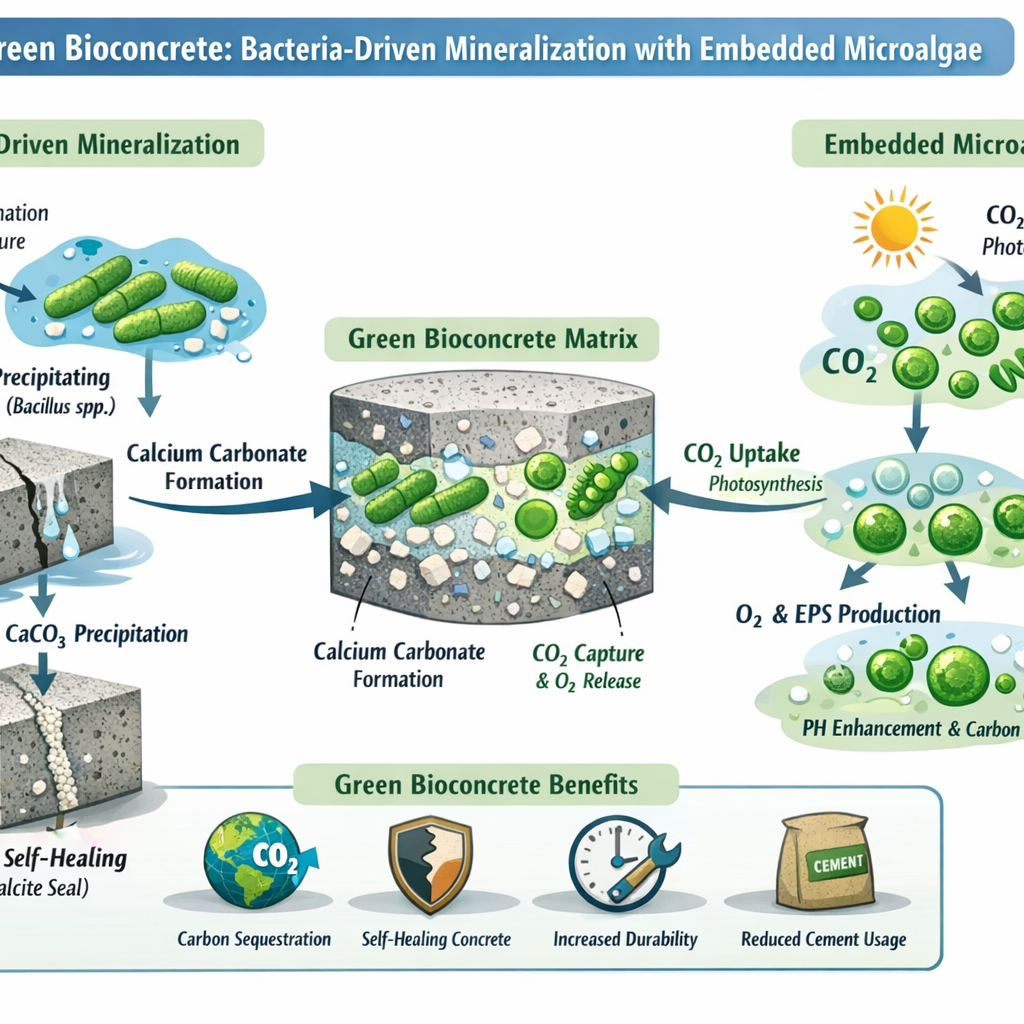 Green Bioconcrete: Bacteria-Driven Mineralization with Embedded Microalgae