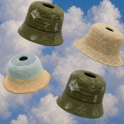 HolyHats: bucket hats with a hole made from RTVs upcycled ocean fishnets